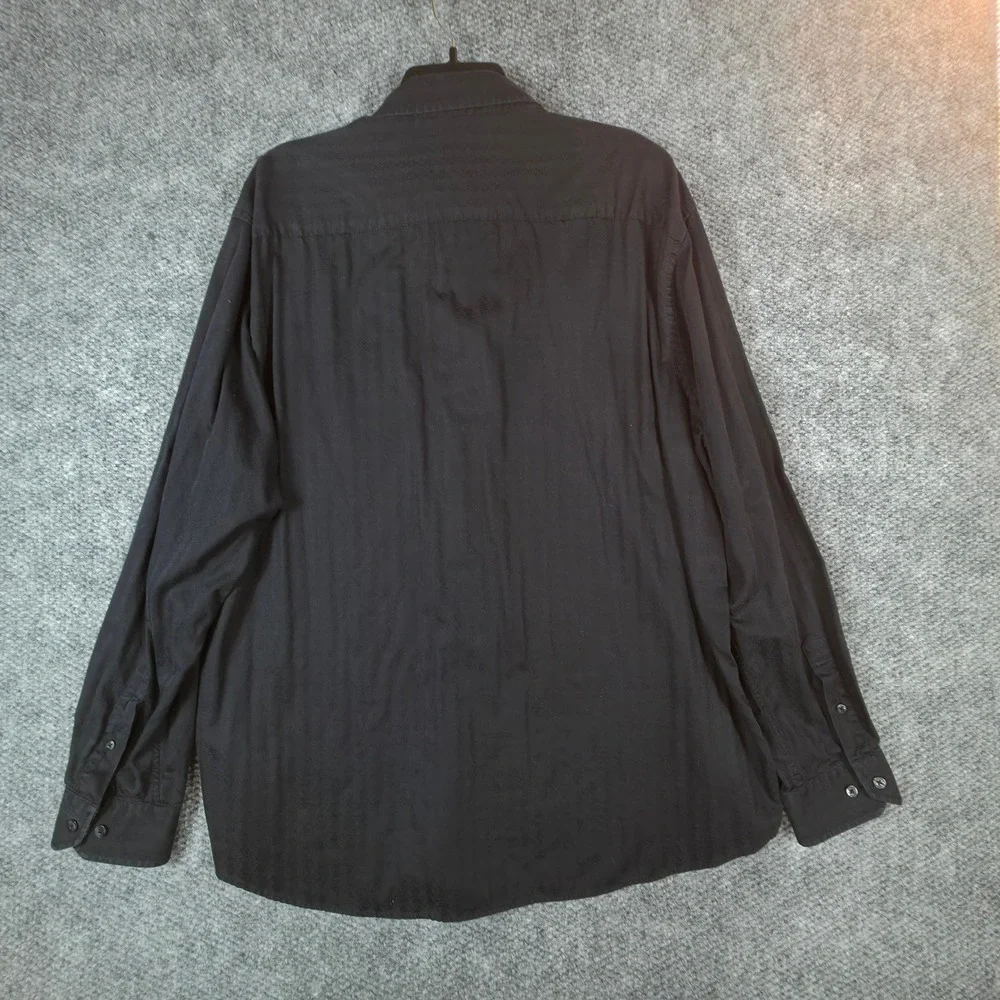 JOHNSTON‎ & MURPHY Mens Black Textured Stripe Long Sleeve Button Up Shirt XXL